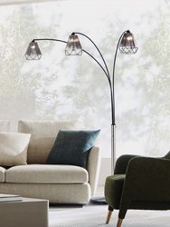Polygon 3 Light Arc Floor Lamp - 88", Brushed Nickel and Matte Black, Hand-knotted string shade, Marble base - Brushed Nickel
