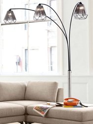 Polygon 3 Light Arc Floor Lamp - 88", Brushed Nickel and Matte Black, Hand-knotted string shade, Marble base