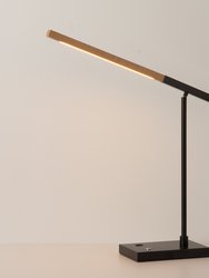 Port Table Lamp - Matte Black, Natural Ash Wood Finish, USB, Touch Dimmer Switch