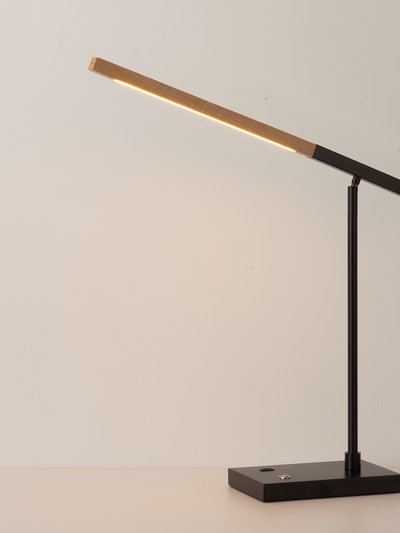 Nova of California Port Table Lamp - Matte Black, Natural Ash Wood Finish, USB, Touch Dimmer Switch product