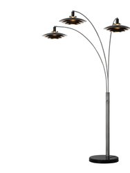 Rancho Mirage 3 Light Arc Floor Lamp - 84", Antique Nickel finish, Matte Black & Silver-Leaf Shade, Dimmer Switch, Marble base