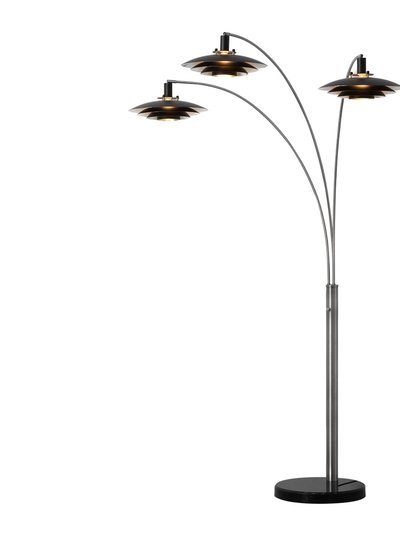 Nova of California Rancho Mirage 3 Light Arc Floor Lamp - 84", Antique Nickel finish, Matte Black & Silver-Leaf Shade, Dimmer Switch, Marble base product