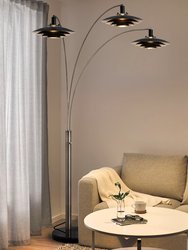 Rancho Mirage 3 Light Arc Floor Lamp - 84", Antique Nickel finish, Matte Black & Silver-Leaf Shade, Dimmer Switch, Marble base