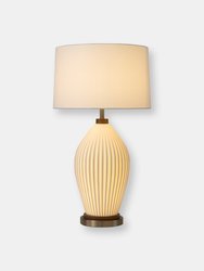 Santa Clara Bone Porcelain Table Lamp with Nightlight - 28", Weathered Brass and Walnut, 4-Way Rotary Switch