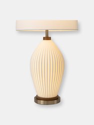 Santa Clara Bone Porcelain Table Lamp with Nightlight - 28", Weathered Brass and Walnut, 4-Way Rotary Switch