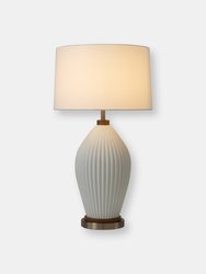 Santa Clara Bone Porcelain Table Lamp with Nightlight - 28", Weathered Brass and Walnut, 4-Way Rotary Switch