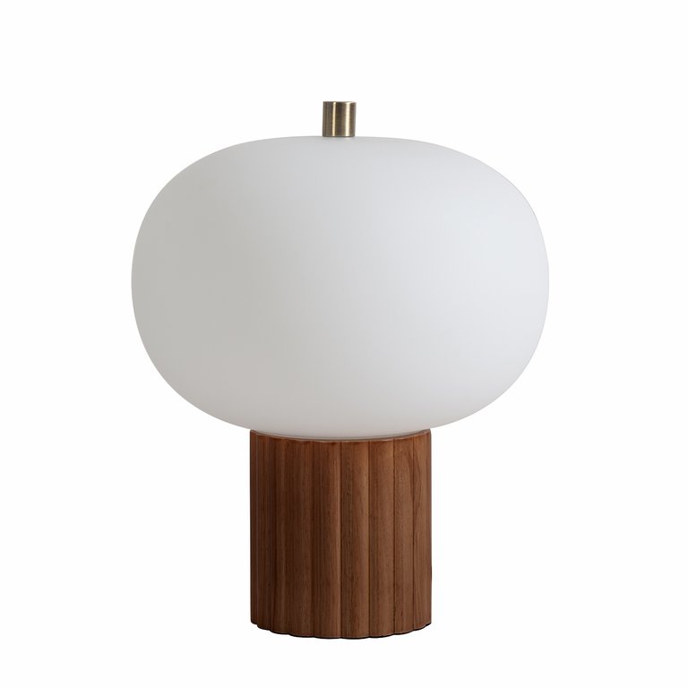 Tambo Accent Table Lamp - Dark Walnut Wood Finish, Weathered Brass