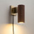 Tambo Wall Sconce - Dark Walnut Wood Finish, Weathered Brass, Dimmer