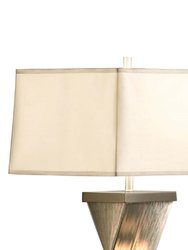 Torque Accent Table Lamp - 24", Espresso Wood & Satin Nickel, Hand-knotted Silvered Strings, Linen Shade, 4-way Rotary Switch
