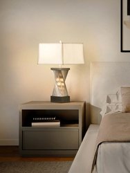 Torque Accent Table Lamp - 24", Espresso Wood & Satin Nickel, Hand-knotted Silvered Strings, Linen Shade, 4-way Rotary Switch - Satin Nickel