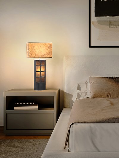 Nova of California Ventana Table Lamp with Nightlight feature - 32", Espresso Wood and Brushed Nickel, 4-Way Rotary switch product