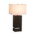 Zen Standing Table Lamp - Gilded Ebony Wood Finish, Weathered Brass, White Linen Shade