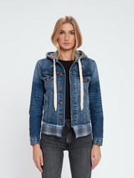 Adams Distressed Denim Jacket - Navy White Plaid