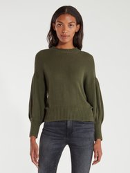 Elsie Drop Shoulder Balloon Sleeve Crewneck Sweater - Hunter