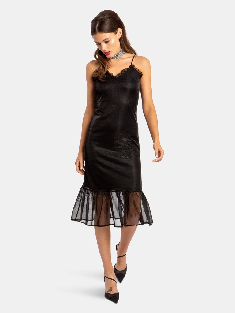 Morgan Metallic Mesh Slip Dress - Black