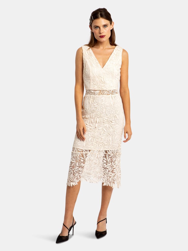 Primm V Neck Lace Midi - Nude