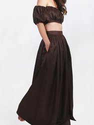 Isabelle Cotton Silk Gathered Skirt - Brown