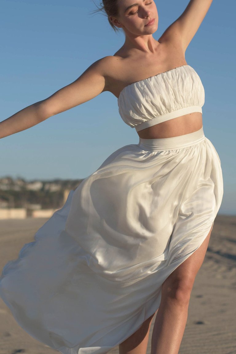 Isabelle Cotton Silk Gathered Skirt - White - Off-White