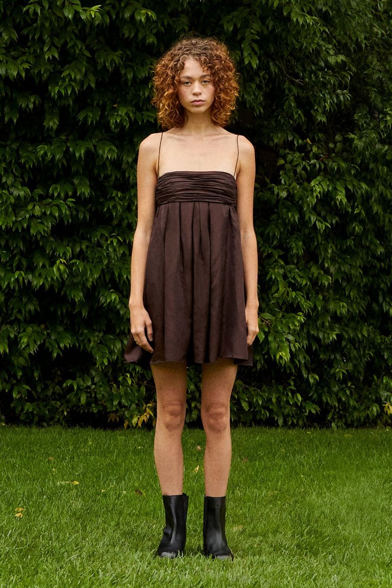 Isabelle Cotton Silk Mini Dress - Brown - Rose Brown