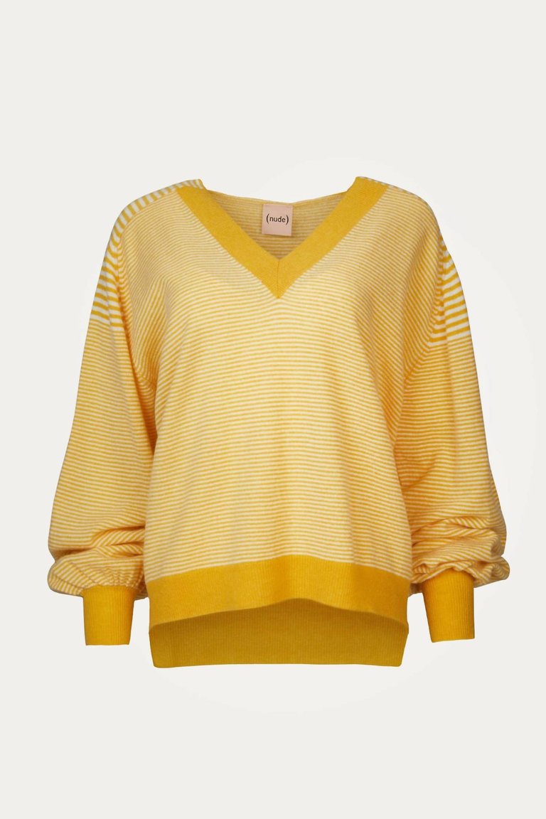 V-Neck Sweater In Yellow/Off White - Yellow/Off White