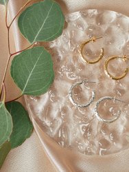 Small Chunky Hammered Hoop Earrings - Silver