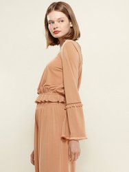 Fringe Cuff Bell Sleeve Top in Apricot