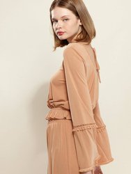 Fringe Cuff Bell Sleeve Top in Apricot