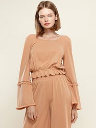 Fringe Cuff Bell Sleeve Top in Apricot - Apricot
