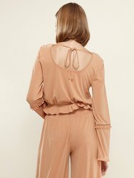 Fringe Cuff Bell Sleeve Top in Apricot