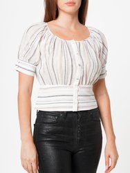 Multi Stripe Puff Sleeve S/s Top in Ecru Multi - Ecru Multi