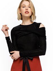 Open Shoulder Stripe Velvet Top