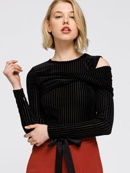 Open Shoulder Stripe Velvet Top