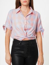 Plaid Twist Hem Crop Top in Bubblegum - Bubblegum