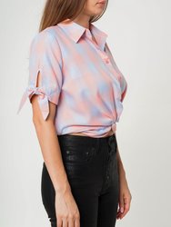 Plaid Twist Hem Crop Top in Bubblegum