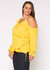 Plus Size Asymmetrical Shoulder Ruffle Blouse - Yellow