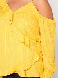 Plus Size Asymmetrical Shoulder Ruffle Blouse - Yellow