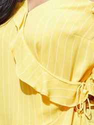 Plus Size Asymmetrical Shoulder Ruffle Blouse - Yellow