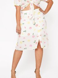 Plus Size Fruit Punch Button Front Midi Skirt - Fruit Punch - White