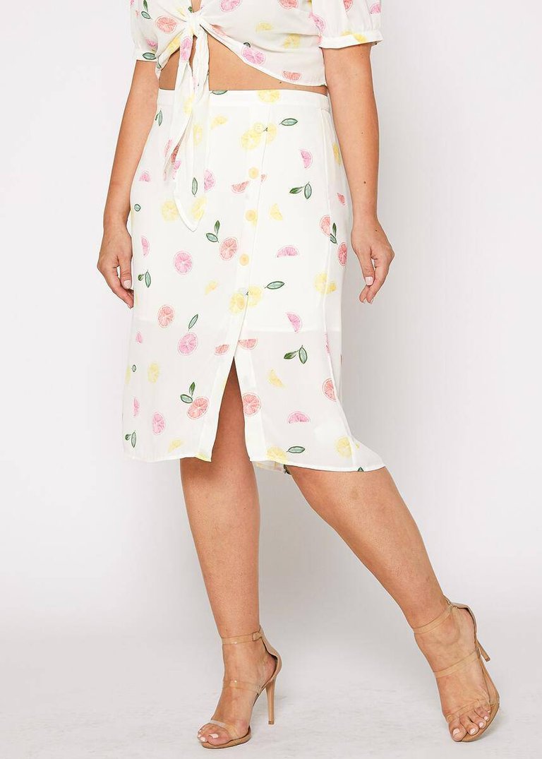 Plus Size Fruit Punch Button Front Midi Skirt - Fruit Punch