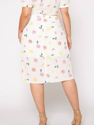 Plus Size Fruit Punch Button Front Midi Skirt - Fruit Punch