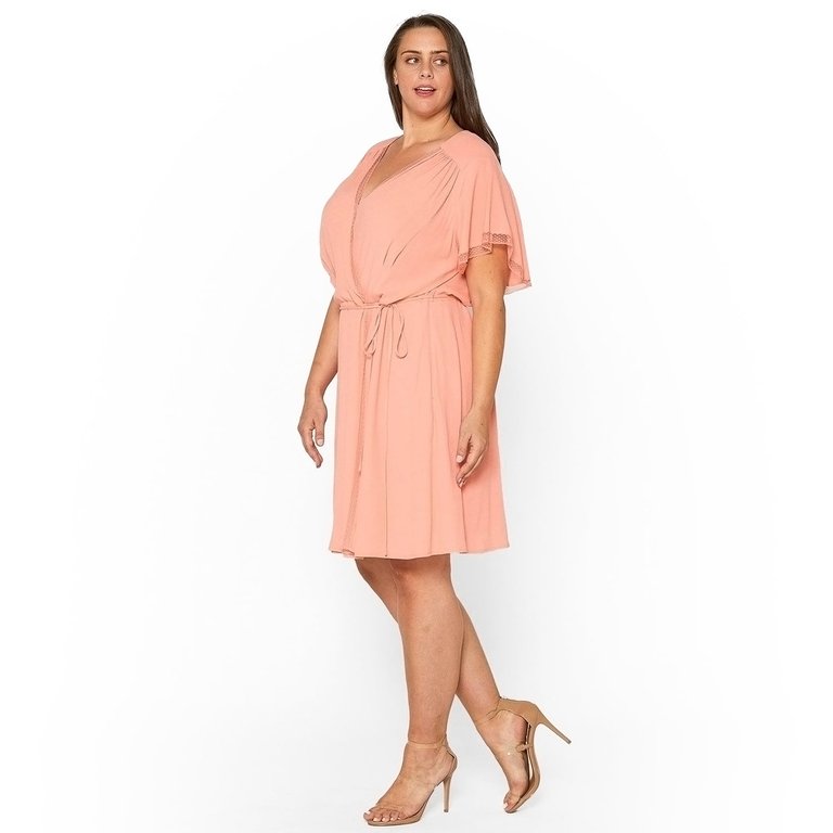 Plus Size Lace Trim Wrap Dress