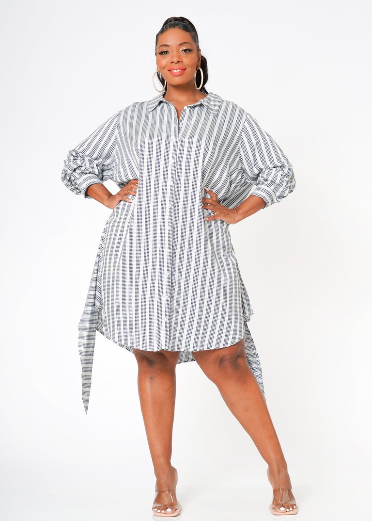 Plus Size Lace Trim Wrapped Shirt Dress - Ditsy Gingham