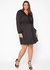 Plus Size Ruffle Trim Long Sleeve Wrap Dress in Black - Black