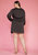 Plus Size Ruffle Trim Long Sleeve Wrap Dress in Black