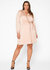 Plus Size Ruffle Trim Long Sleeve Wrap Dress in Mauve - Mauve