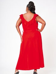 Plus Size Ruffle Trim Wrapped Maxi Dress In Red