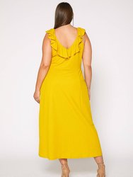 Plus Size Ruffle Trim Wrapped Maxi Dress - Mustard