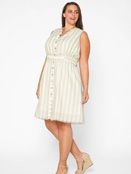 Plus Size Sleeveless Button Down Stripe Dress in Sage - Sage