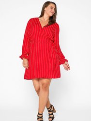 Plus Size Smocked Bell Sleeve Wrap Dress - Red - Red