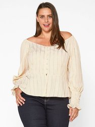 Plus Size Smocked Sleeve Wrap Blouse - Yellow - Yellow